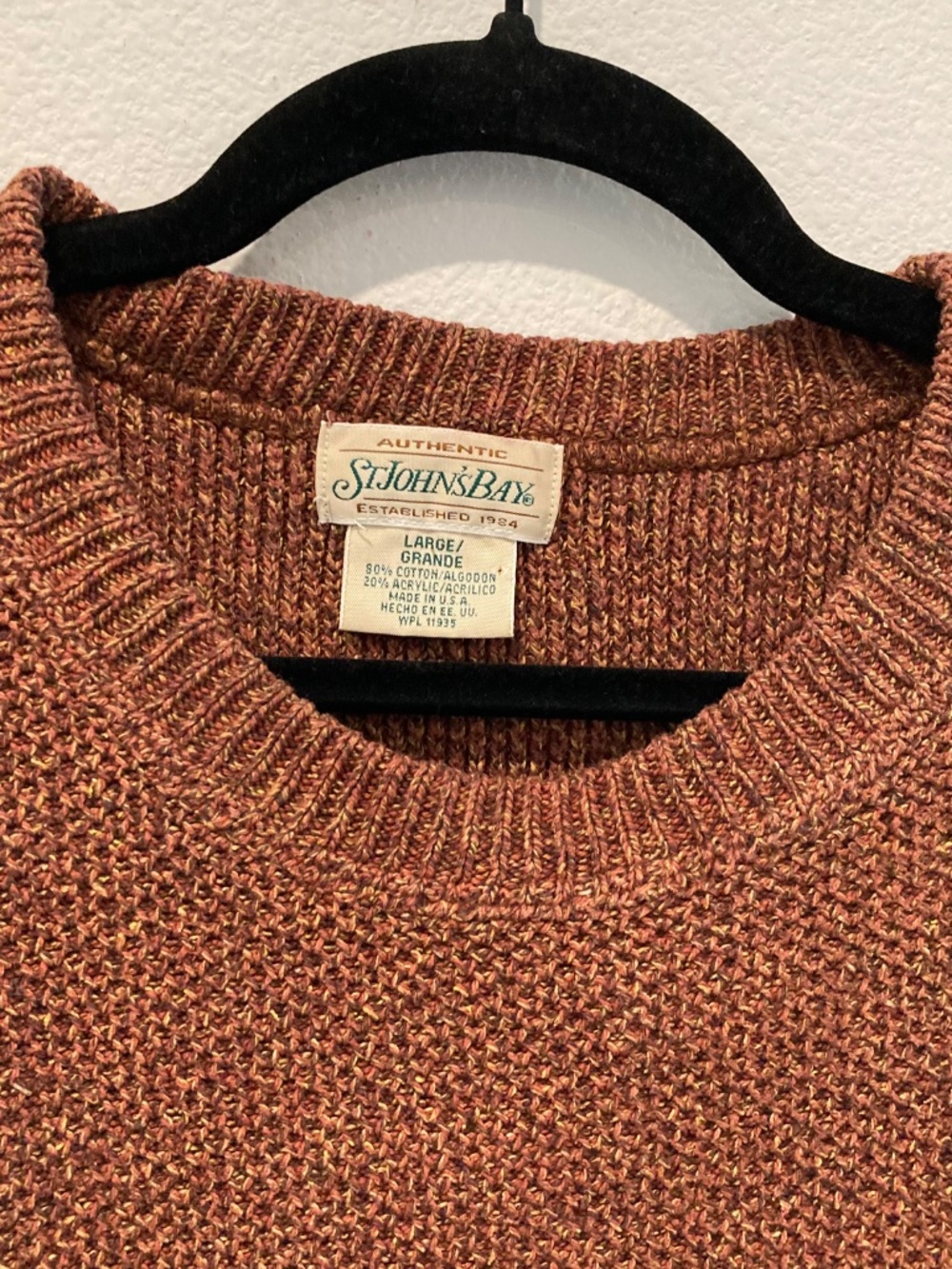 St. John's Bay Size Large Rust Brown Cotton Blend Crewneck Knit Sweater - Picture 3 of 8